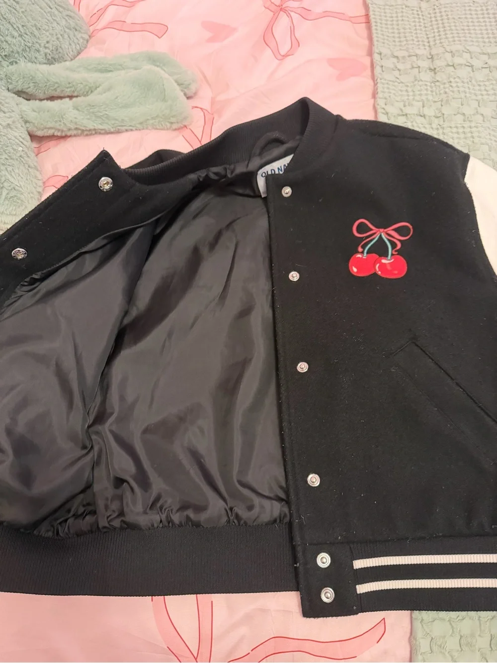 Old Navy Black & White Cherry Letterman Jacket